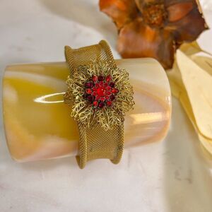 Gold‎ Cuff Bracelet with Red Stones